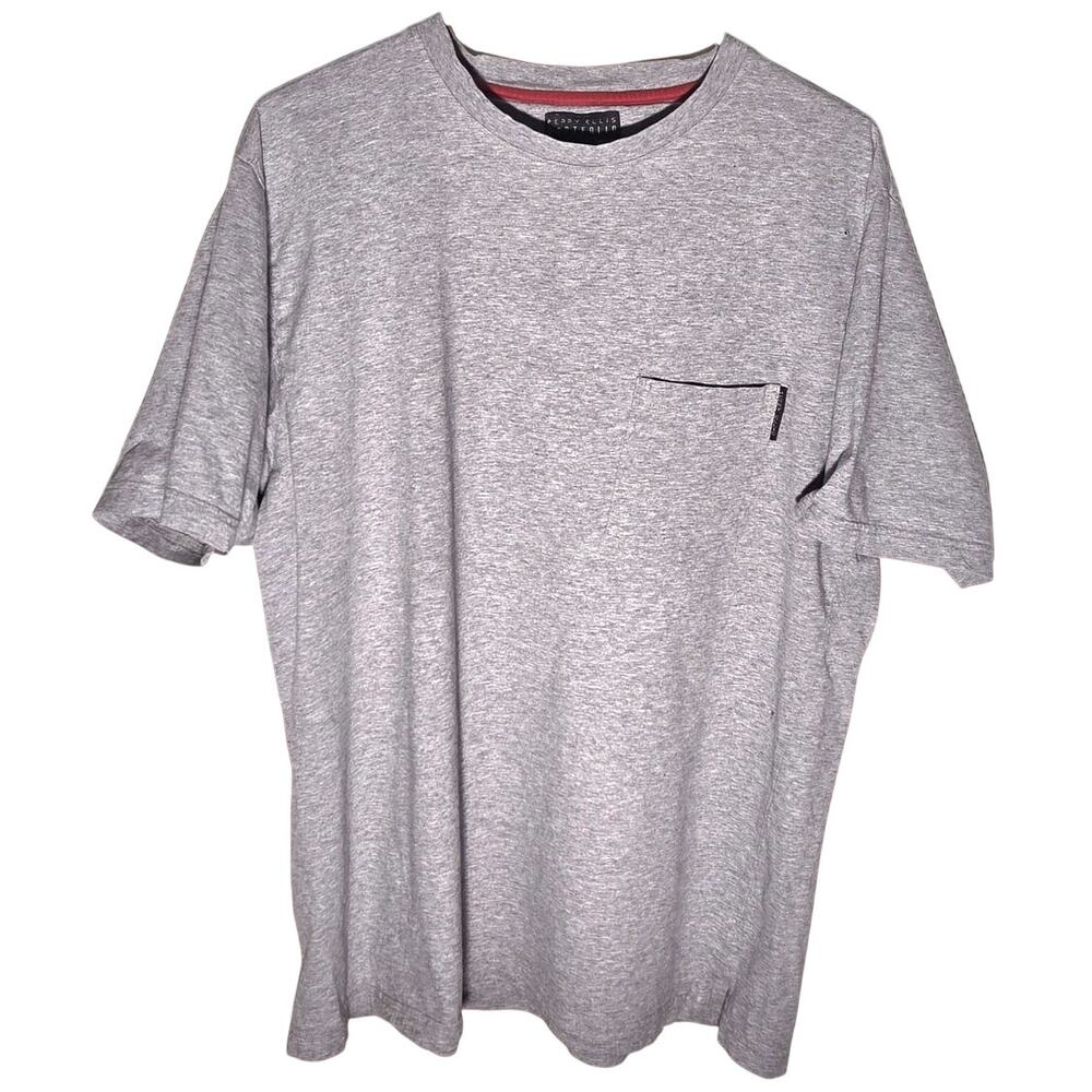 Stylish Perry Ellis Men's Large Grey Pocket T-Shirt